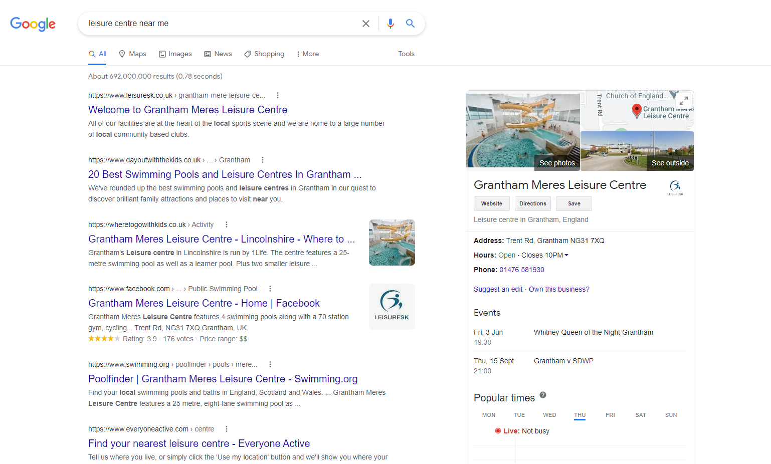Search results for local leisure centre in May 2022