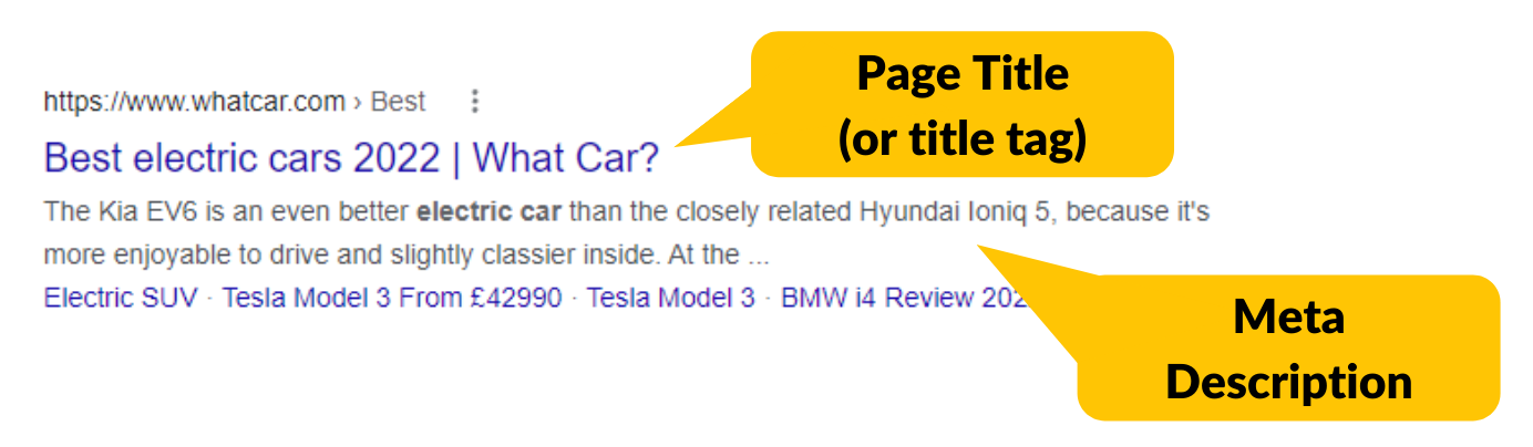 Example of a page title and meta description