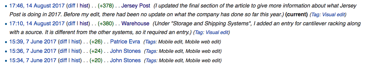 snippet of Wikipedia references
