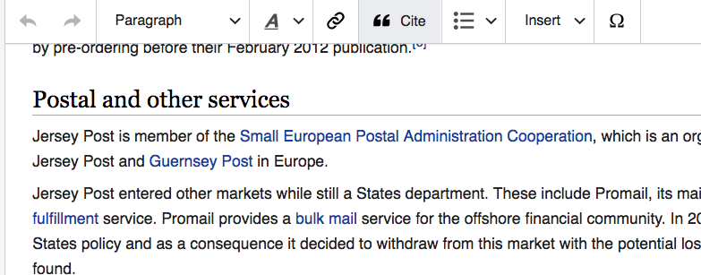 snippet of wikipedia edit postal