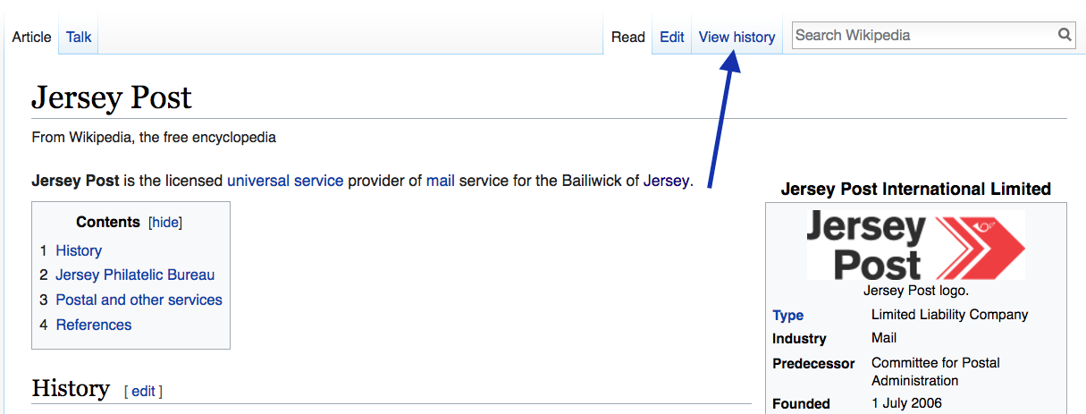 snippet of Jersey post view history