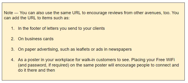 screenshot of tips to get Google reviews