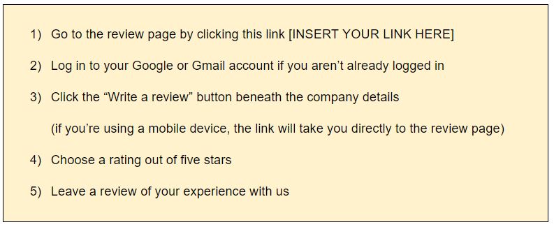 Explanation of how to add a review on Google
