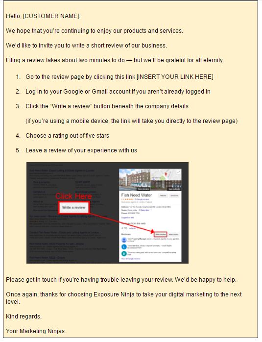 Template to request review on Google from customers