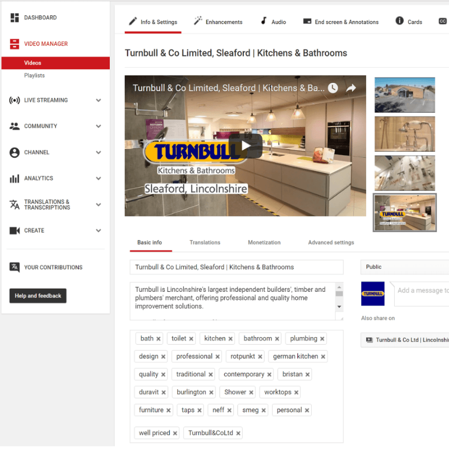 A example of the keyword tagging used in YouTube optimisation