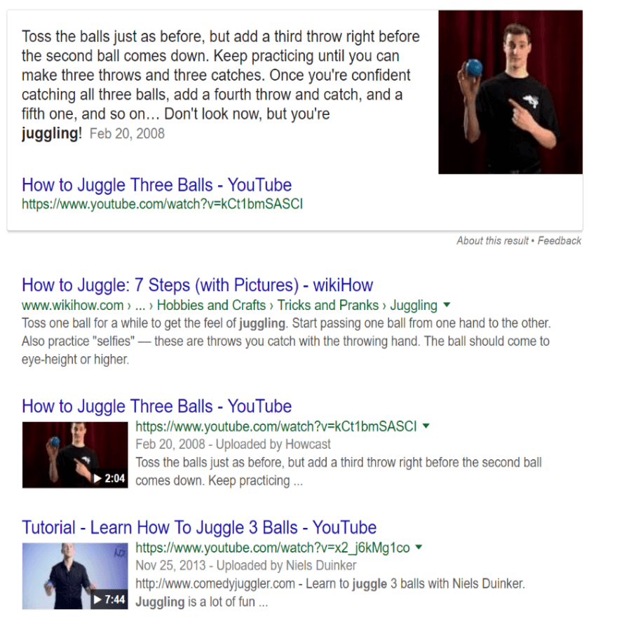 Google search results from good YouTube optimisation