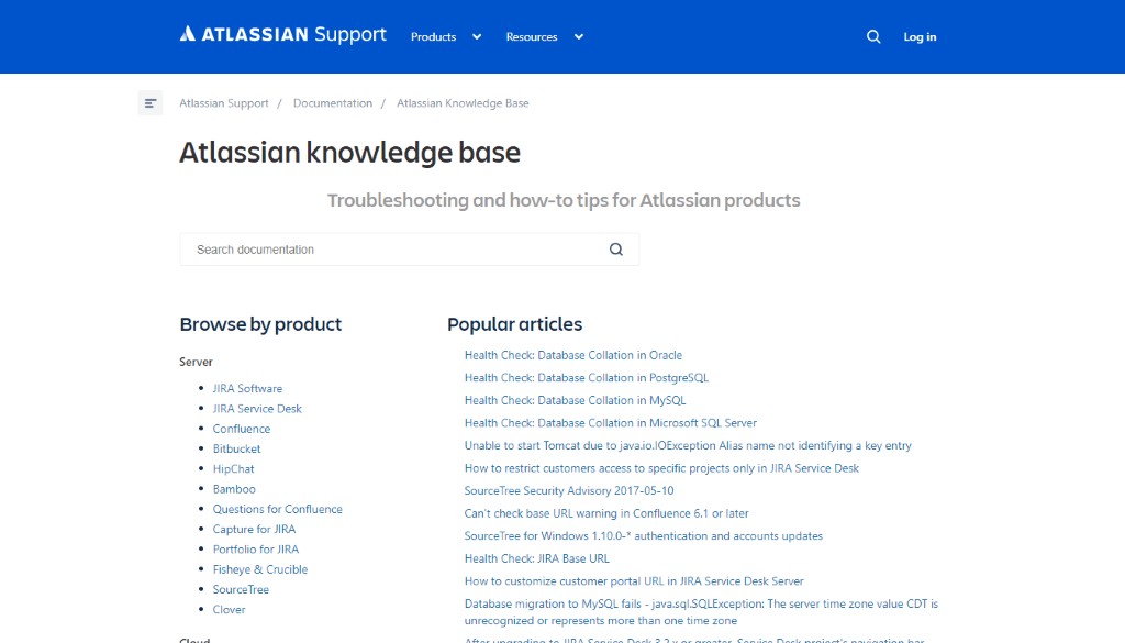 Screenshot of the Atlassian knowledge base