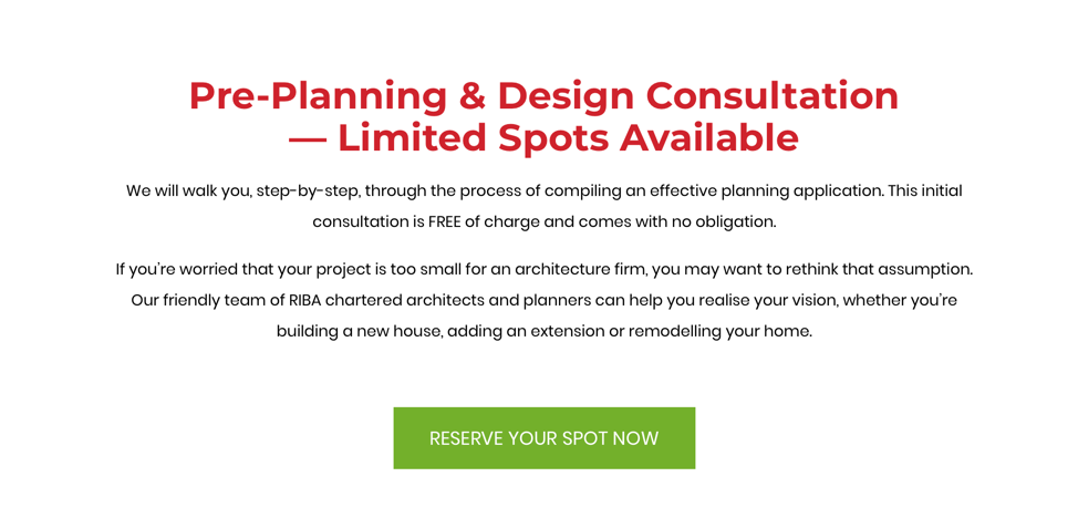 call-to-action text with green button at the bottom