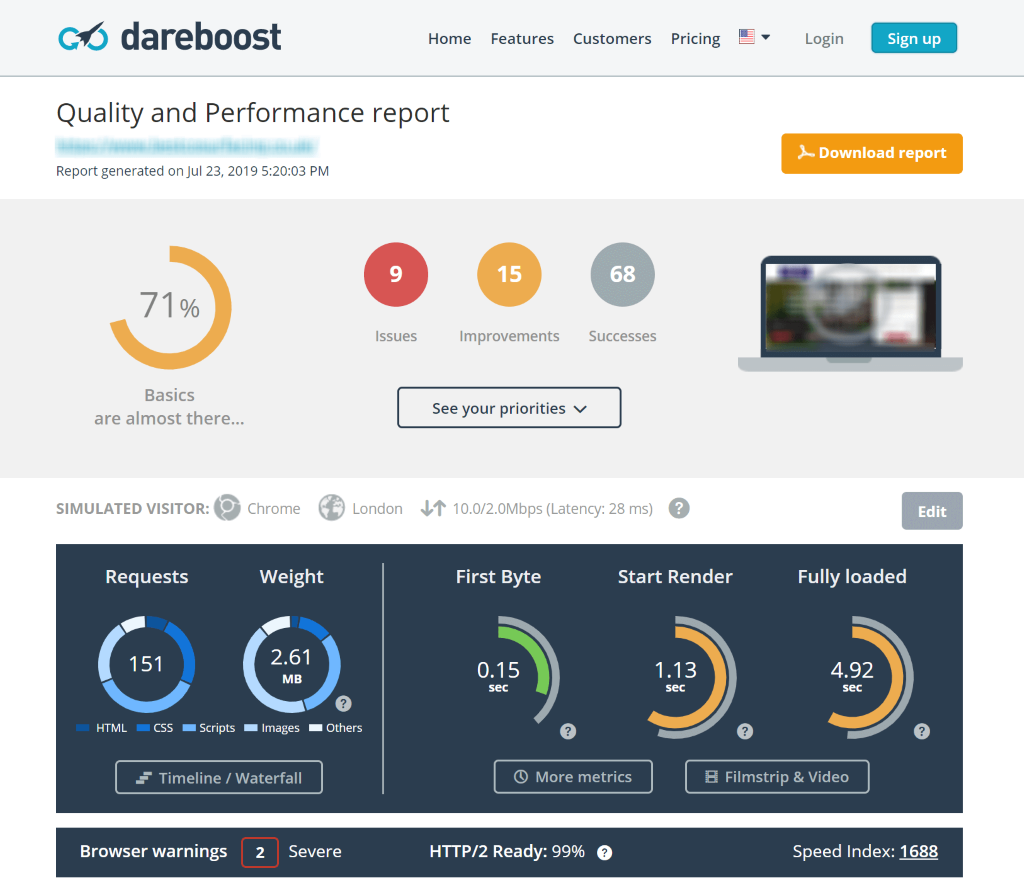 Screenshot of the Dareboost Site Auditor