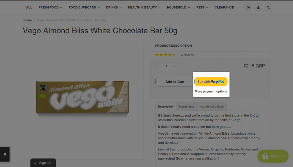 GreenBay supermarket product page with PayPal checkout button