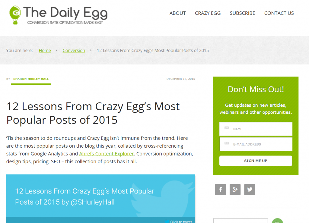 screenshot of Daily Egg blog