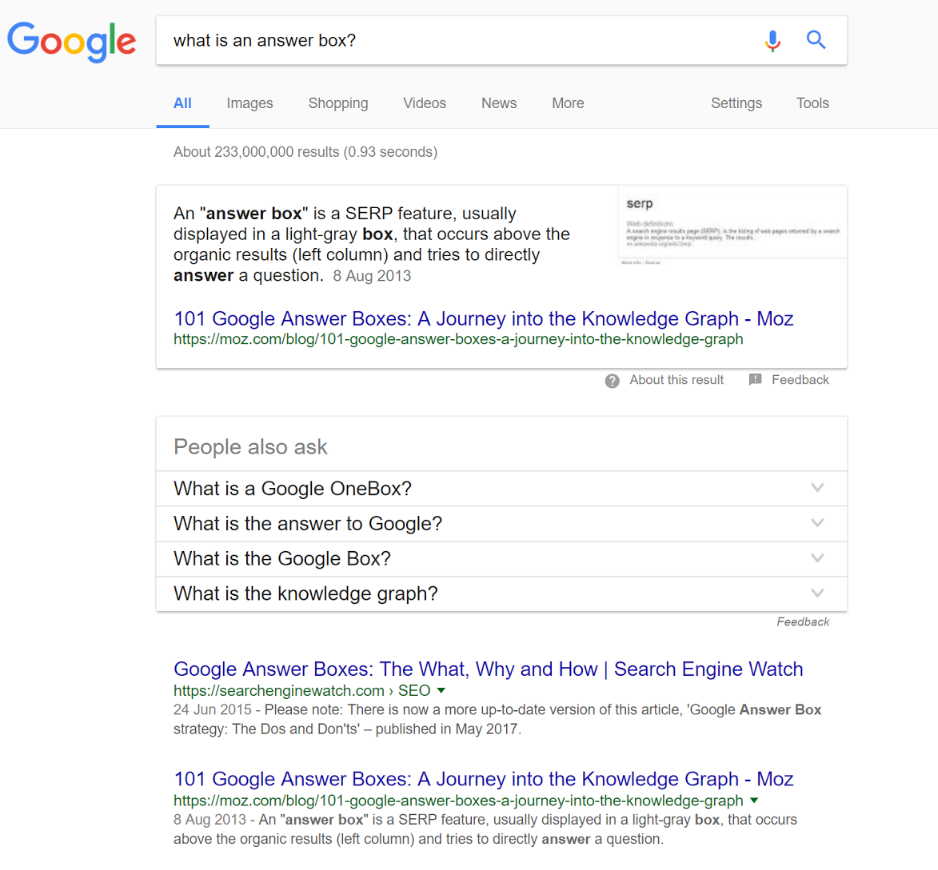 snippet of position 0 - what is an answer box