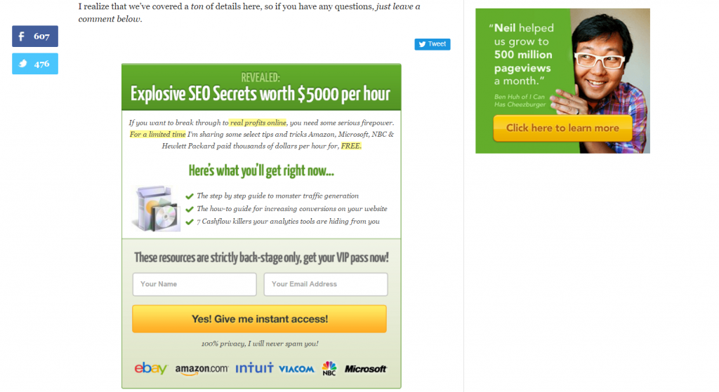 screenshot of CTA in blog post