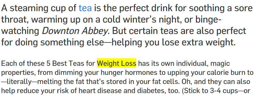 screenshot of blog post from Weight loss website