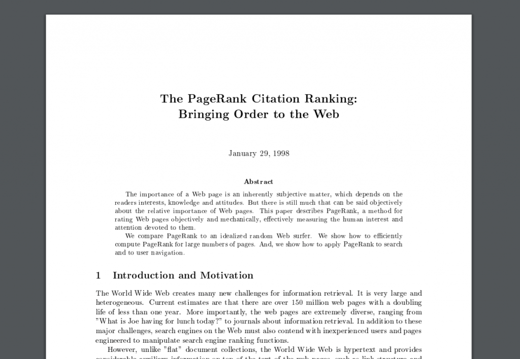 Screenshot from the PageRank draft proposal by Larry Page
