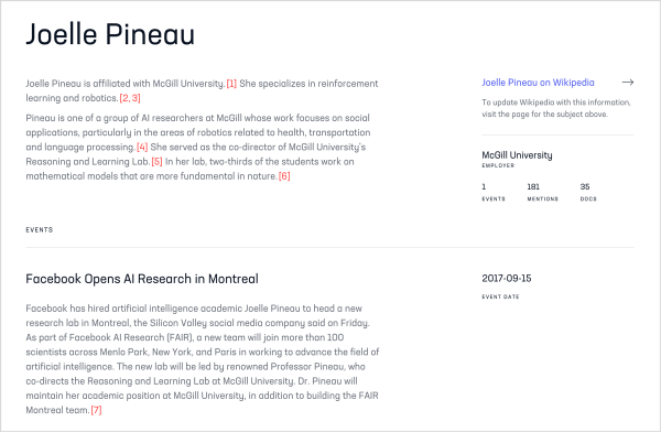 Screenshot of the computer scientist biographies created by Quicksilver machine learning program