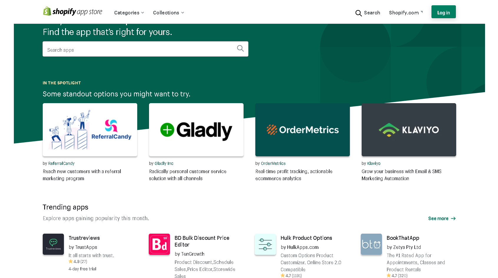 Screenshot of the Shopify app store