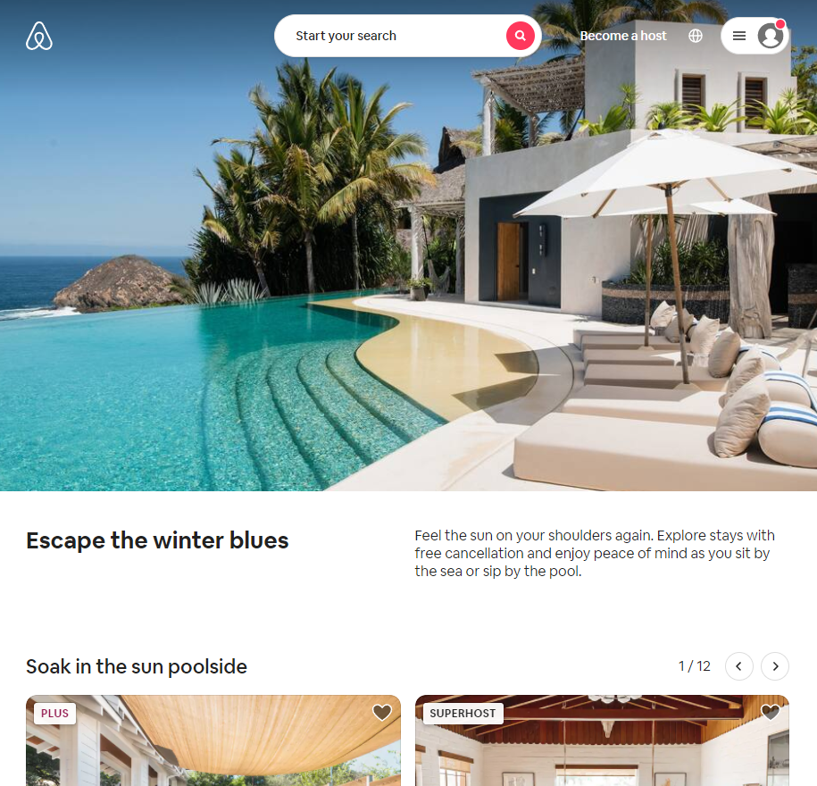 Airbnb winter blues landing page