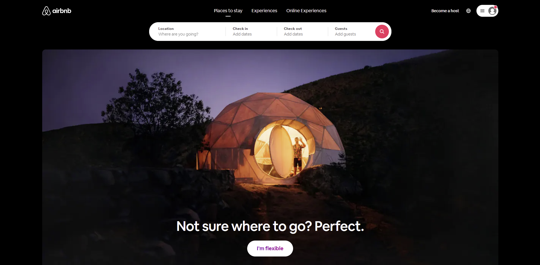 Screenshot of Airbnb's homepage