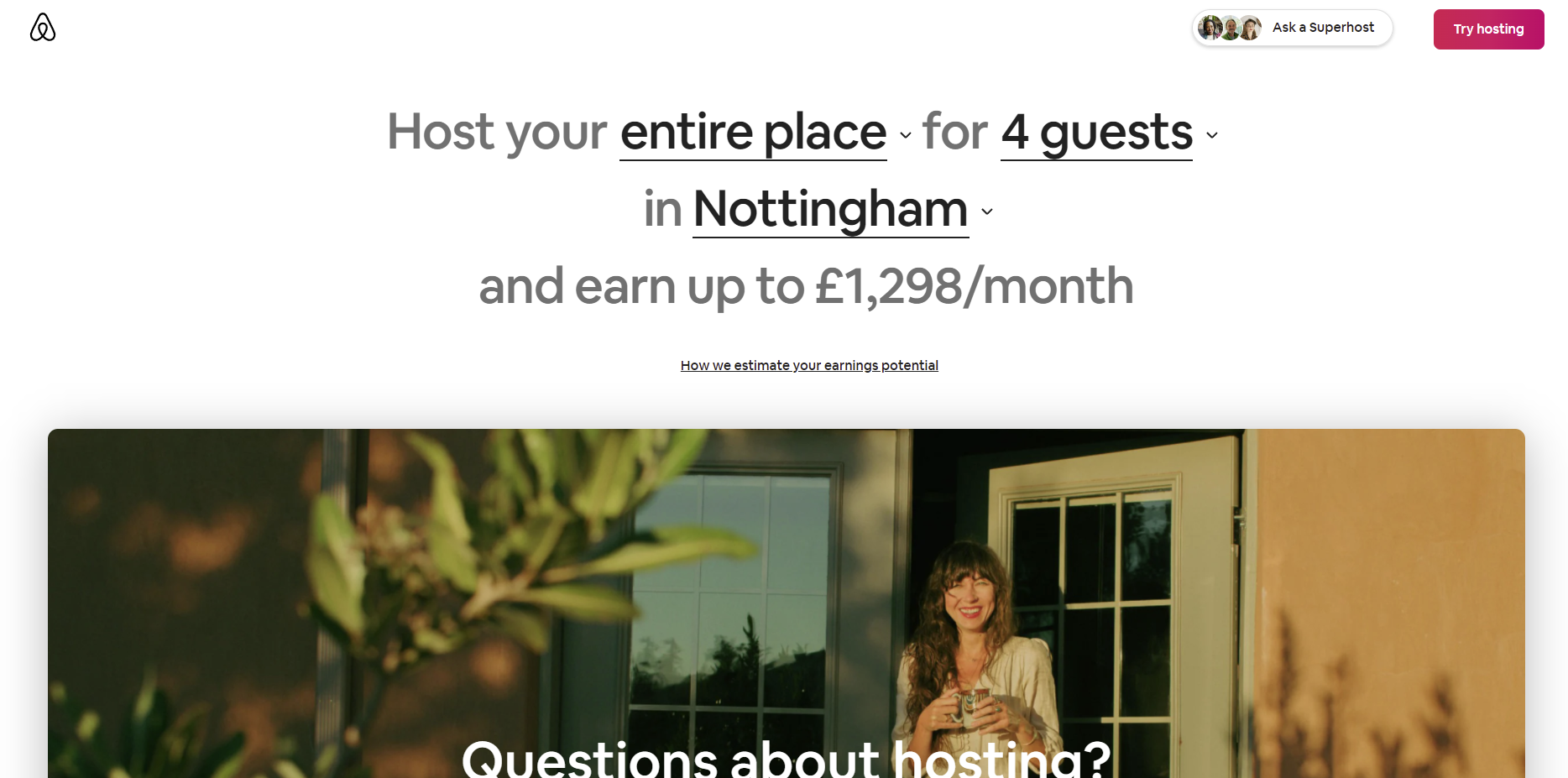 Screenshot of the Airbnb hosting calculator