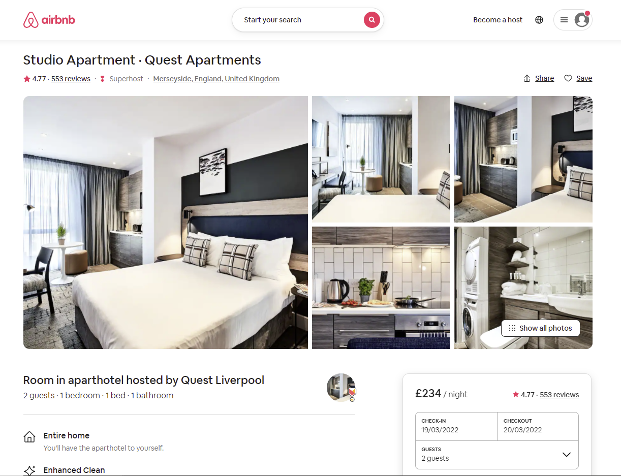 Screenshot of an Airbnb product page
