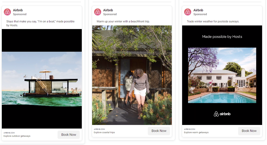 Screenshot of Airbnb Facebook ads in the USA