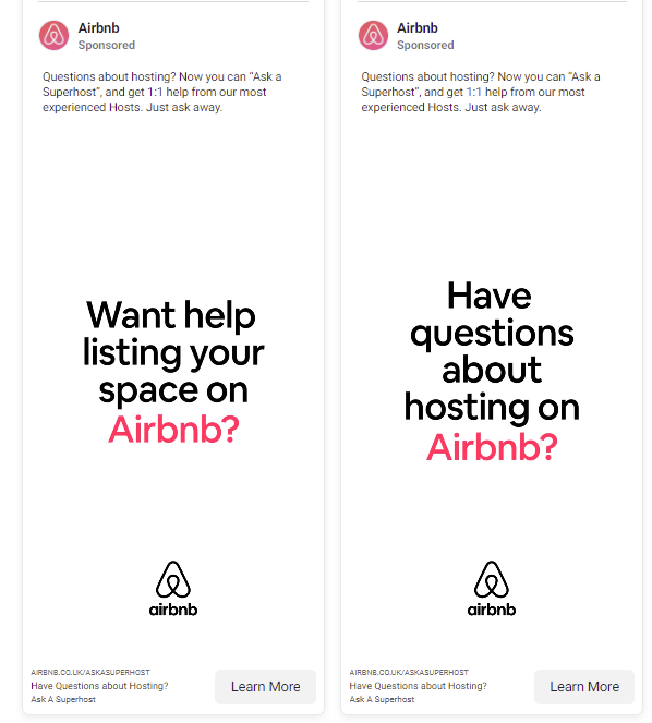 Screenshot of Airbnb's Facebook Ads