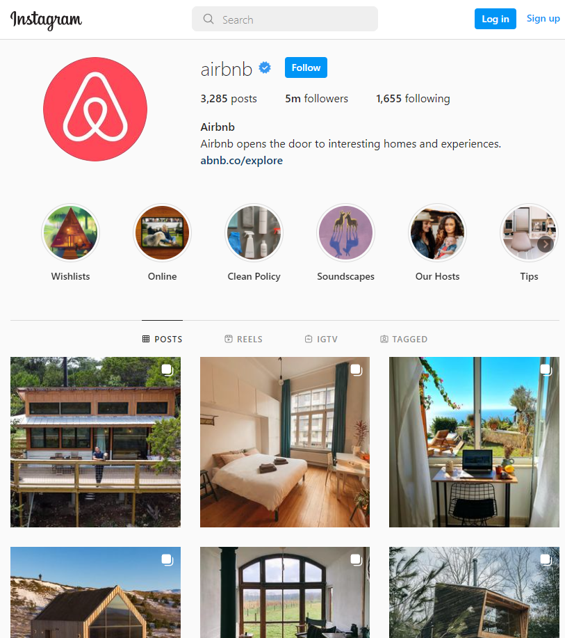 Screenshot of Airbnb's instagram