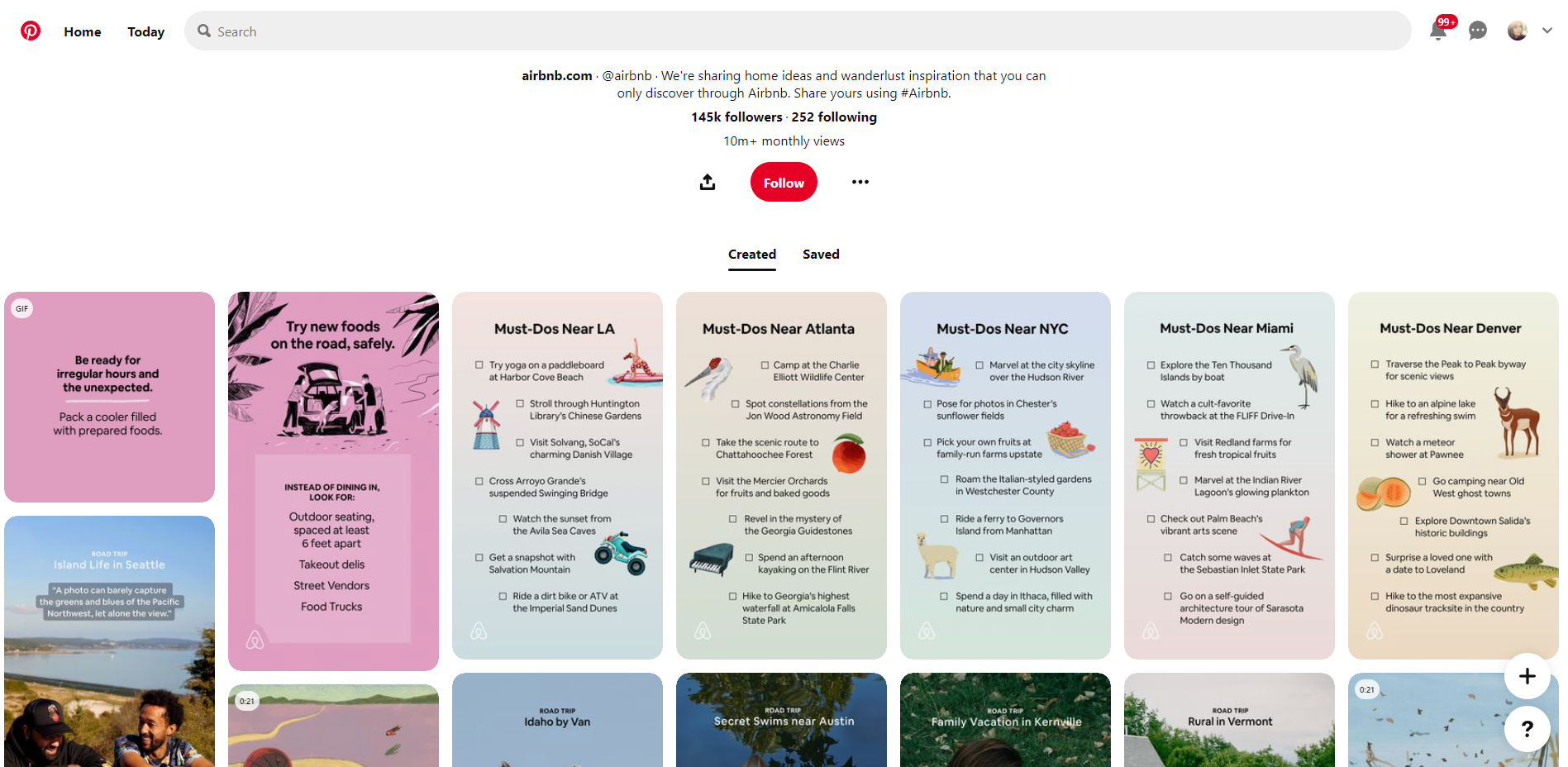 Screenshot of Airbnb's Pinterest