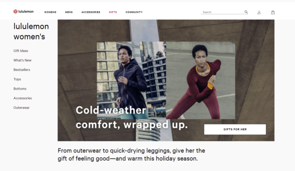 Screenshot of a lululemon category page