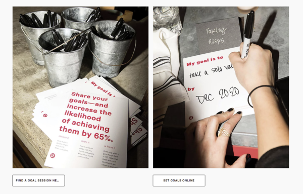 Lululemon goal setting screenshot