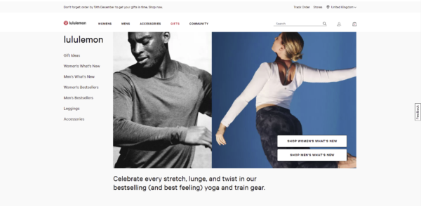 Screenshot of the lululemon website homepage