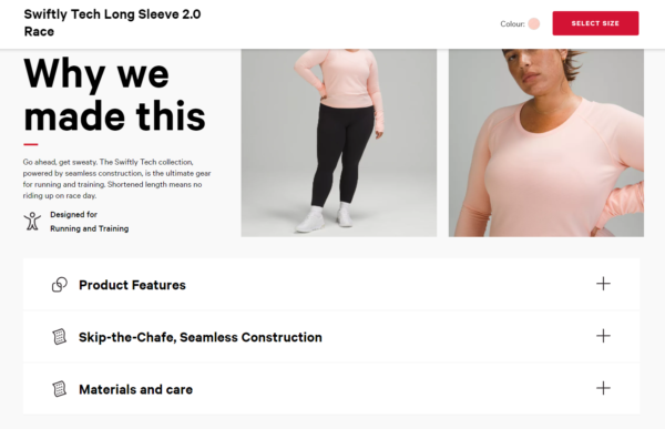 lululemon product page screenshot