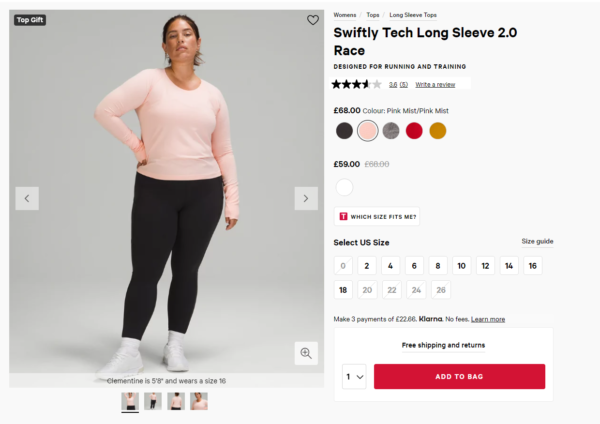 Screenshot of a product shot on the lululemon website