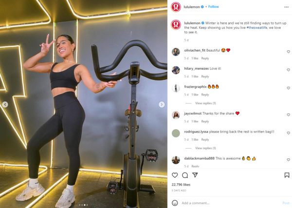 User generated content on lululemon's instagram