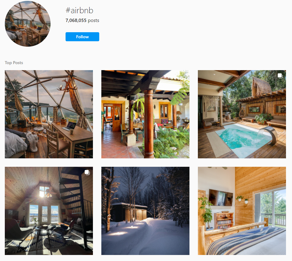 Screenshot of the airbnb instagram hashtag