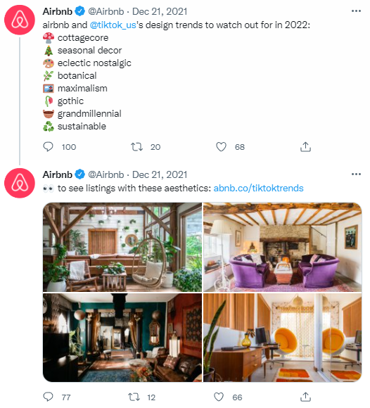 Screenshot of an Airbnb tweet