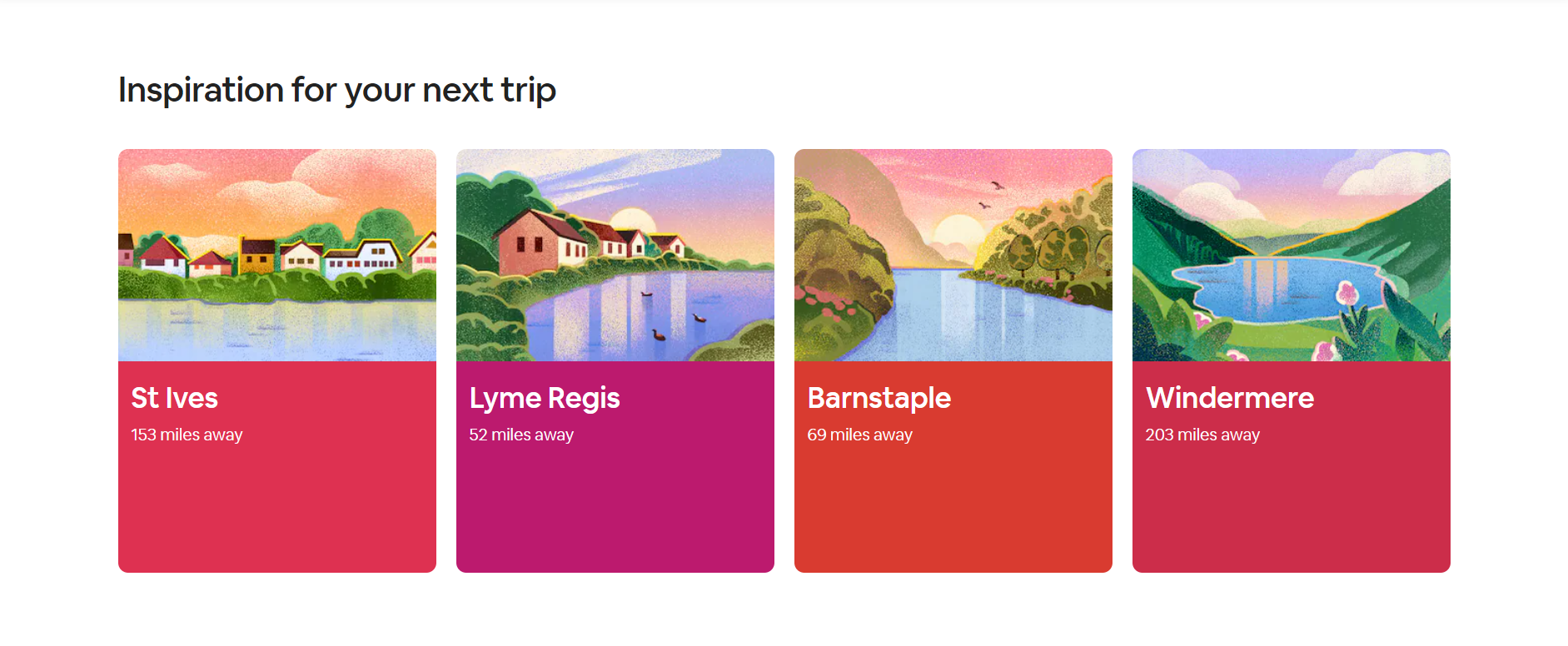 Screenshot of the inspiration section on Airbnb's homepage
