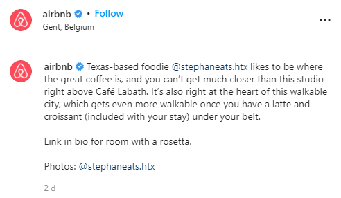 Screenshot of Airbnb's Instagram post descriptions