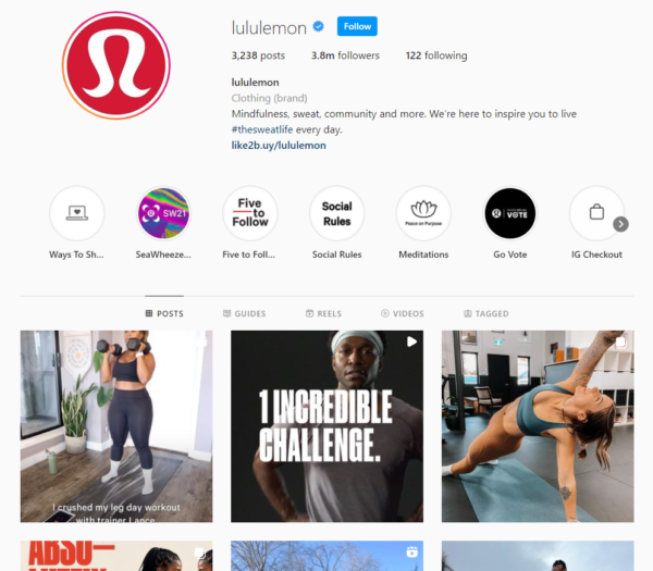 Screenshot of lululemon's instagram page