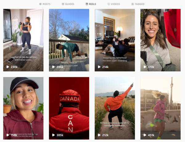 lululemon's Instagram reels