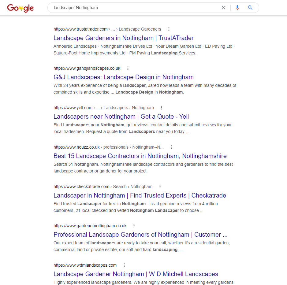 A screenshot of Google search results for a local search term
