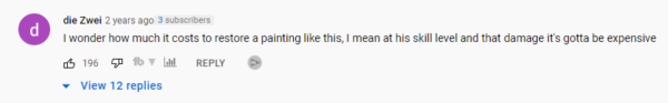 Screenshot of a comment on the Baumgartner Restoration YouTube channel