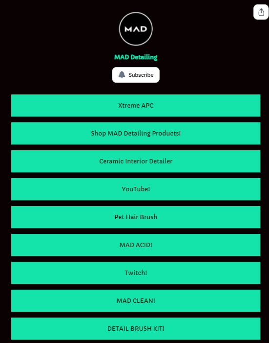 Screenshot of Mad Detailing's Linktree