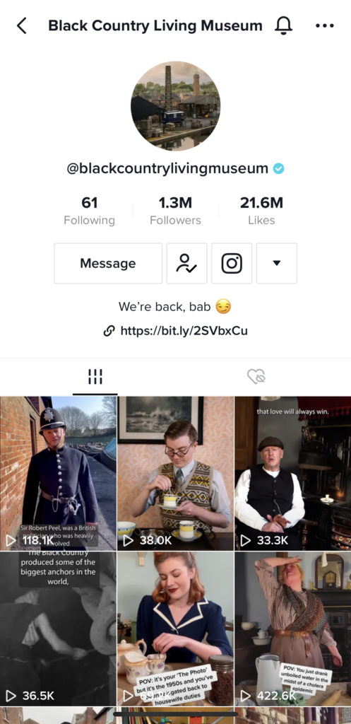 Screenshot of The Black Country Museum's TikTok