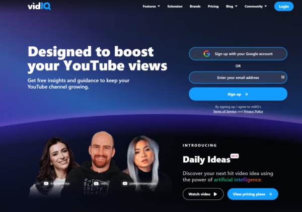 Screenshot of VidIQ's Website