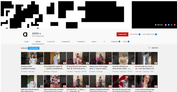 Screenshot of ASOS’s YouTube Channel