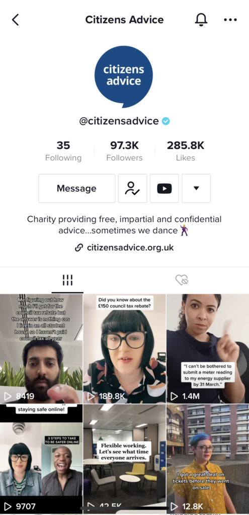 Screenshot of the Citizens Advice TikTok