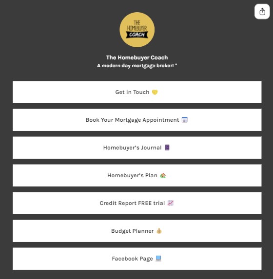 Screenshot of the Homebuyer Coach's Linktree