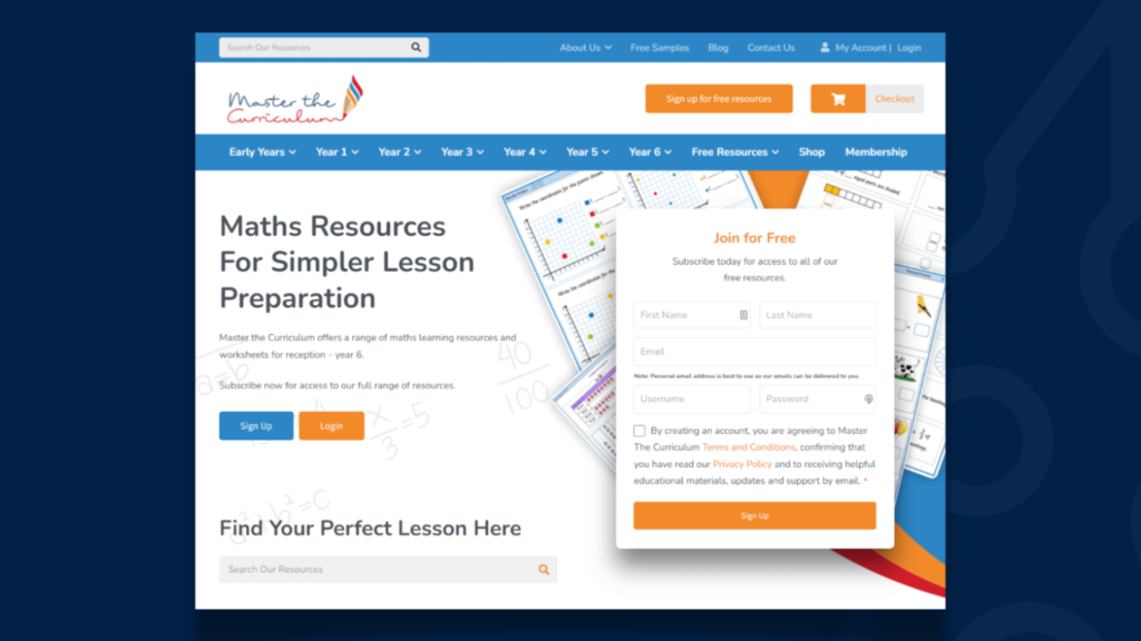 Screenshot of the Master the Curriculum homepage.